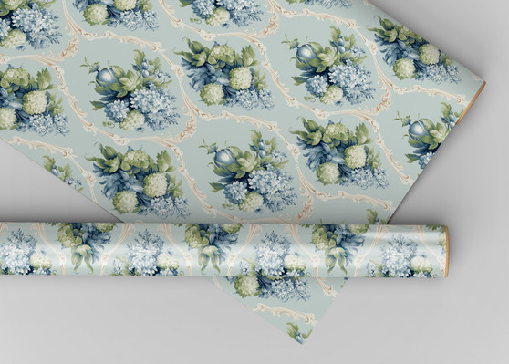 Blue Hydrangea Dollhouse Miniature Wallpaper - All Scales Available - Self Adhesive And Fabrics - Miniature