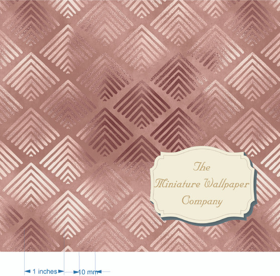 Dusky Pink Diamonds - Luxury Dollhouse Miniature Wallpaper - All Scales Available - Papers, Self Adhesive And Fabrics