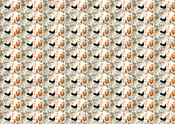 Kitchen Chickens Dollhouse Miniature Wallpaper - All Scales Available - Self Adhesive And Fabrics - Miniature