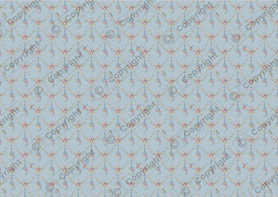 Palazzo Garden Duck Egg Dollhouse Miniature Wallpaper - All Scales Available - Self Adhesive And Fabrics - Miniature
