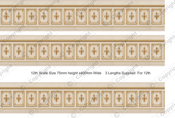 Rococo Palace Lower Border - Dollhouse Miniature Wallpaper - All Scales Available - Papers, Self Adhesive - Dollhouse Wallpaper