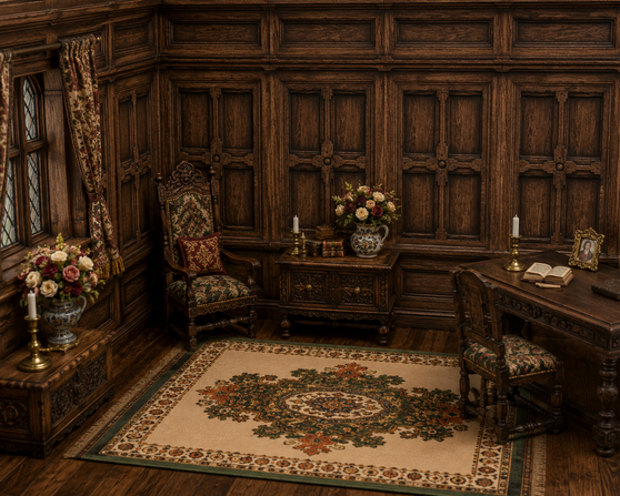 Tudor Panel - Dollhouse Miniature Wallpaper - All Scales Available - Papers, Self Adhesive And Fabrics