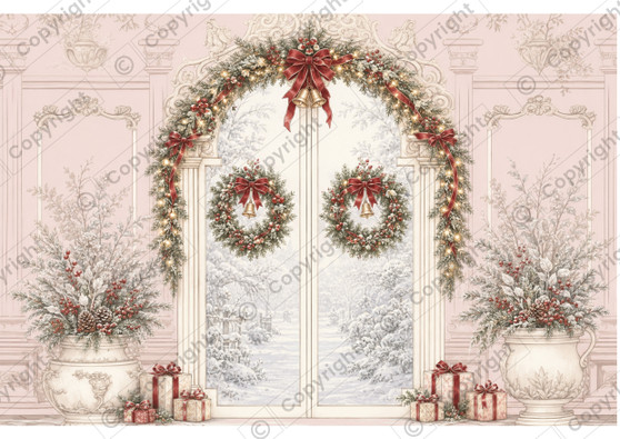 Festive Doorheight Dollhouse Miniature Wallpaper - All Scales Available - Self Adhesive And Fabrics - Miniature