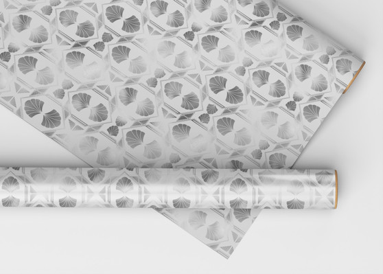Silver Art Deco Shells - Luxury Dollhouse Miniature Wallpaper - All Scales Available - Papers, Self Adhesive And Fabrics