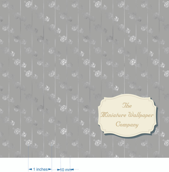 Silver Deco Flowers - Luxury Dollhouse Miniature Wallpaper - All Scales Available - Papers, Self Adhesive And Fabrics