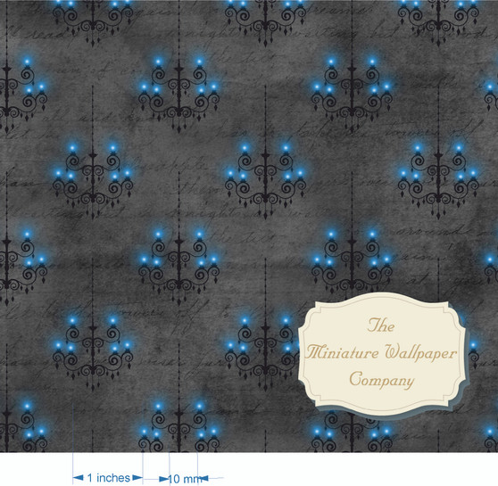 Blue Glowing Candles - Luxury Dollhouse Miniature Wallpaper - All Scales Available - Papers, Self Adhesive And Fabrics