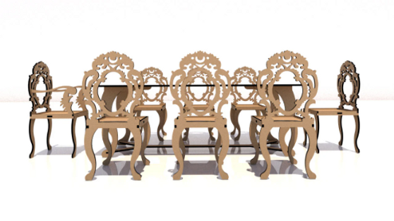 French Style Dining Table and Eight Chairs Kit  - 1:12 scale