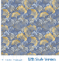 Blue And Gold Ginkgo Dollhouse Miniature Wallpaper - All Scales Available - Self Adhesive And Fabrics - Miniature