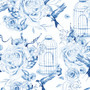 Desta Blue - Dollhouse Miniature Wallpaper - All Scales Available - Papers, Self Adhesive And Fabrics