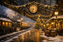 Christmas Train Village Dollhouse Miniature Wallpaper - All Scales Available - Self Adhesive And Fabrics - Miniature
