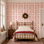 Christmas Ribbons Dollhouse Miniature Wallpaper - All Scales Available - Self Adhesive And Fabrics - Miniature
