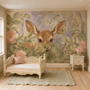 Fawn In the Forest Mural Dollhouse Miniature Wallpaper - All Scales Available - Paper, Self Adhesive or Fabric - Miniature Paper