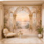 The Gilded Riviera Mural Dollhouse Miniature Wallpaper - All Scales Available - Paper, Self Adhesive or Fabric - Miniature Paper