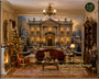 Christmas At Winterbourne Manor Dollhouse Miniature Wallpaper - All Scales Available - Self Adhesive And Fabrics - Miniature