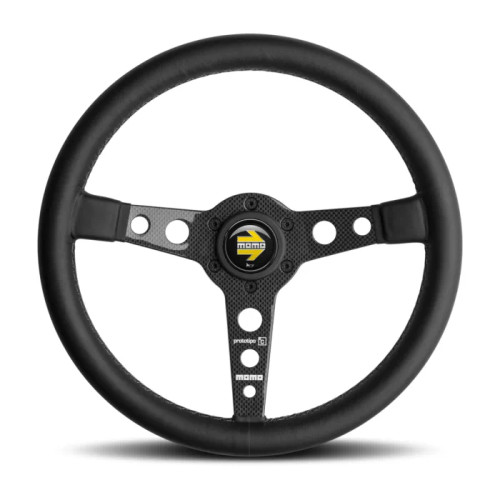 Prototipo 6C Steering Wheel 350 mm - Black Leather/Grey Stitch/Carbon Fiber Spoke Prototipo 6C Steering Wheel 350 mm - Black Leather/Grey Stitch/Carbon Fiber Spoke