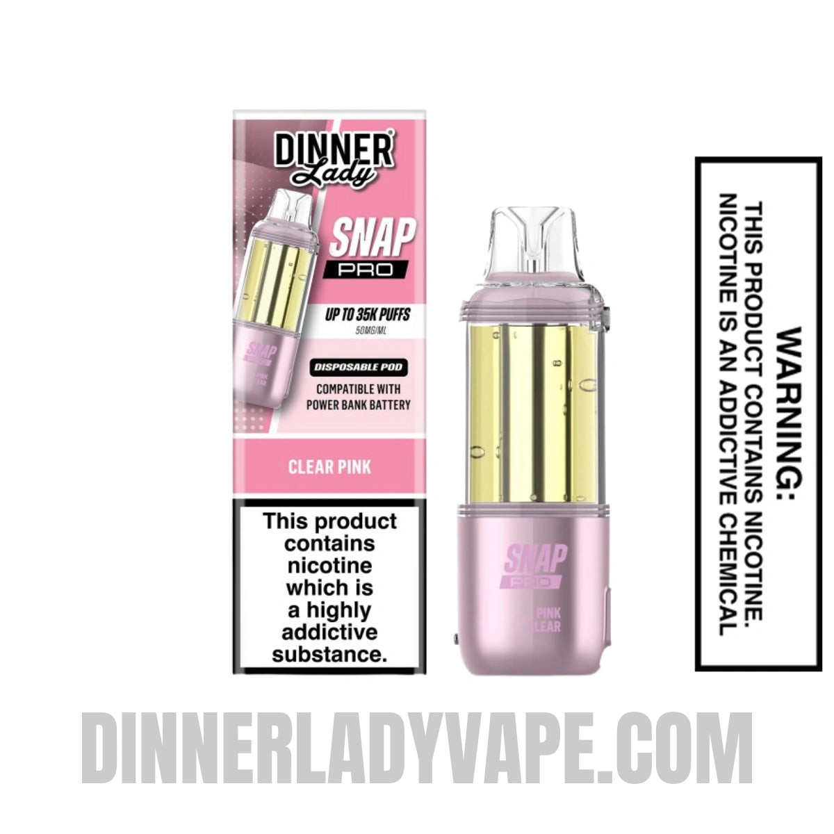 Clear Pink Dinner Lady Snap Pro 35K Disposable Vape Pod With Package Box
