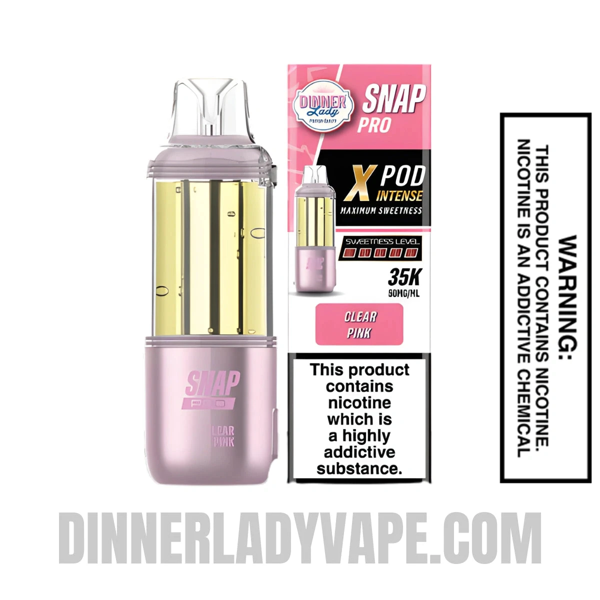 Clear Pink Dinner Lady Snap Pro Intense 35K Pre-filled Replacement Pod with package box