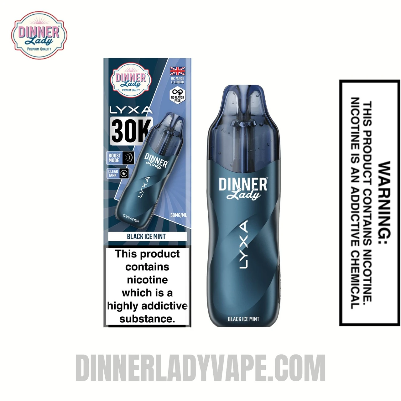 Black Mint Ice Dinner Lady LYXA 30K Disposable Vape With Package Box