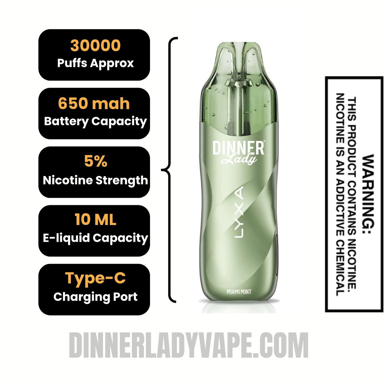 Miami Mint Dinner Lady LYXA 30K Disposable Vape Specifications