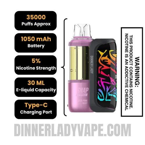 Sour Pink Dust Dinner Lady Snap Pro 35K Disposable Vape Kit Specifications
