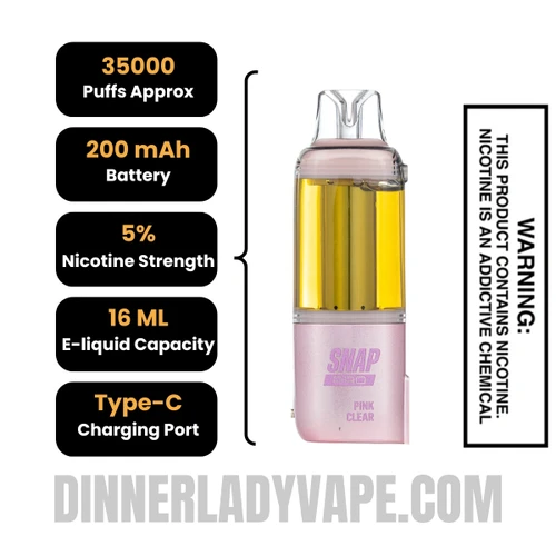 Clear Pink Dinner Lady Snap Pro 35K Disposable Vape Pod Specifications