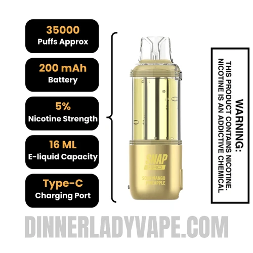 Sour Mango Pineapple Dinner Lady Snap Pro 35K Disposable Vape Pod Specifications