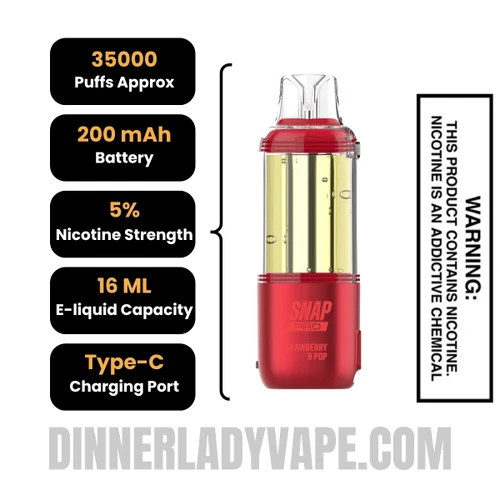 Strawberry B pop Dinner Lady Snap Pro 35K Disposable Vape Pod Specifications