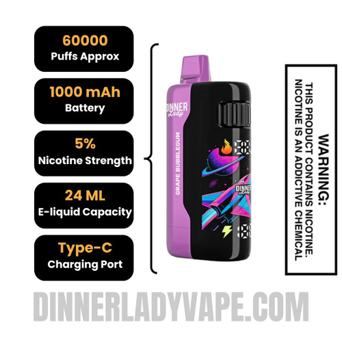 Grape Bubblegum Dinner Lady Galax 60K Disposable Vape Specifications