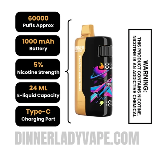 Sour Mango Pineapple Dinner Lady Galax 60K Disposable Vape Specifications