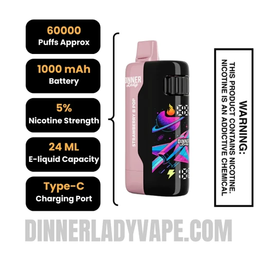 Strawberry B Pop Dinner Lady Galax 60K Disposable Vape Specificatons