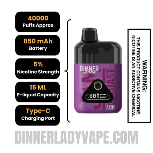 Jam On Toast Dinner Lady Desserts 40K Disposable Vape Specifications