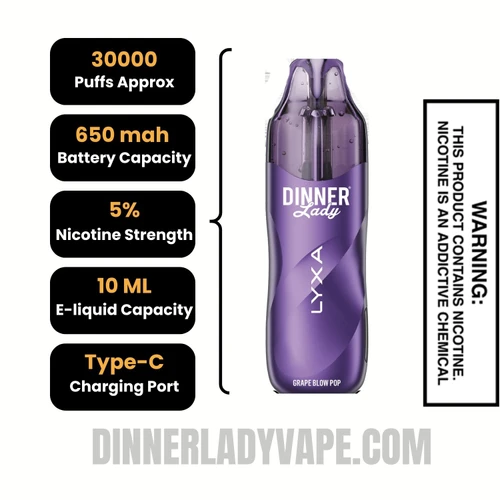 Grape Blow Pop Dinner Lady LYXA 30K Disposable Vape Specifications