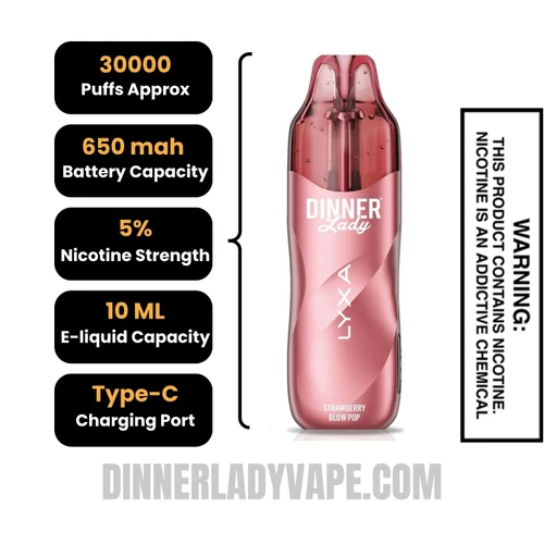 Strawberry Blow Pop Dinner Lady LYXA 30K Disposable Vape Specifications