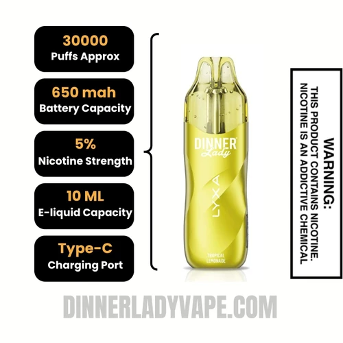 Tropical Lemonade Dinner Lady LYXA 30K Disposable Vape Specifications