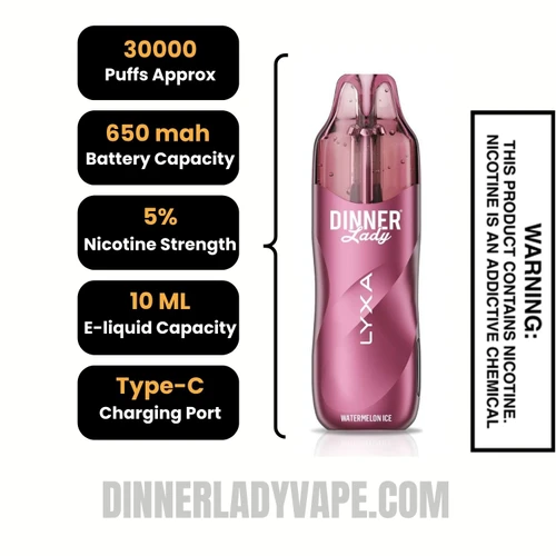 Watermelon Ice Dinner Lady LYXA 30K Disposable Vape Specifications