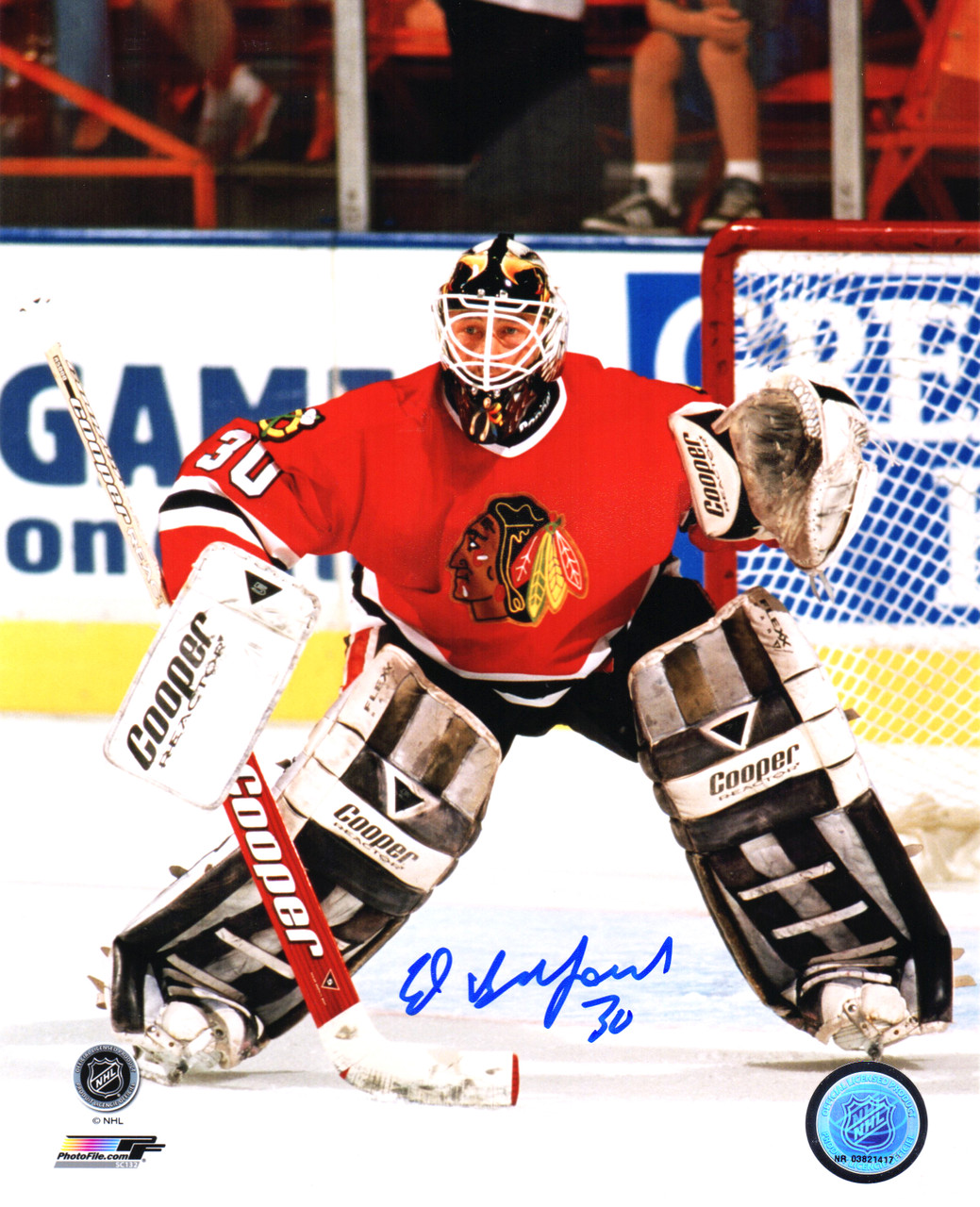 Ed Belfour Signed Chicago Blackhawks Hockey Goalie Action 8x10 