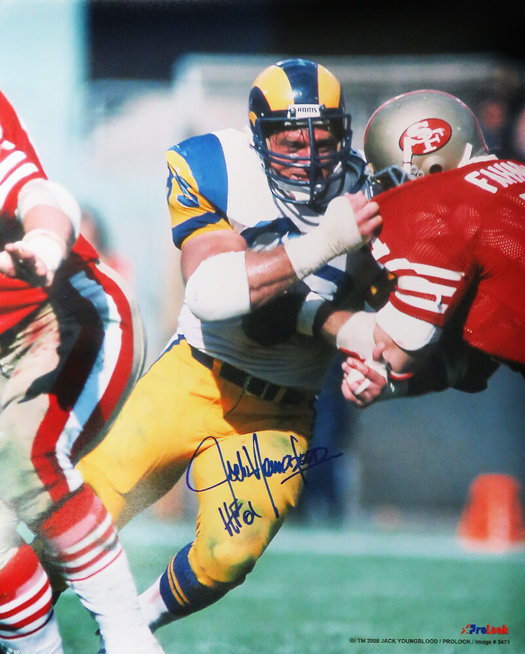 Jack Youngblood Signed Los Angeles Rams vs 49ers Action 16x20 Photo w/HF'01  - Schwartz Authentic