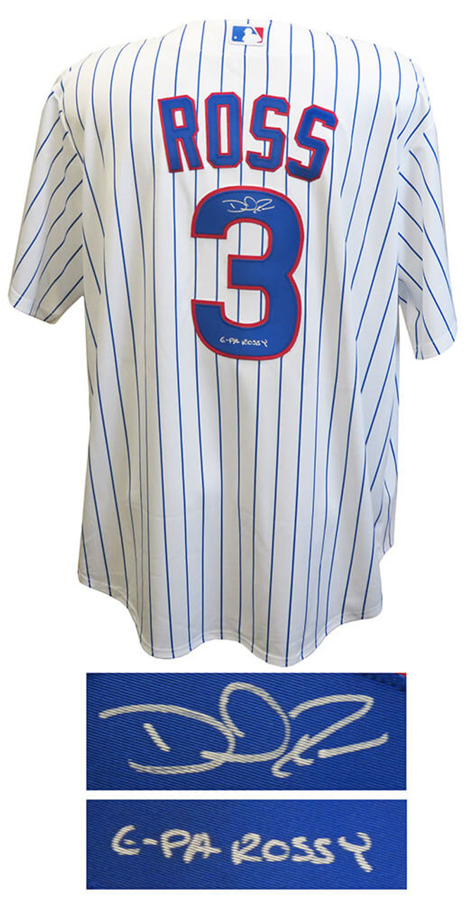 David Ross Signed Chicago Cubs White Pinstripe Majestic Replica