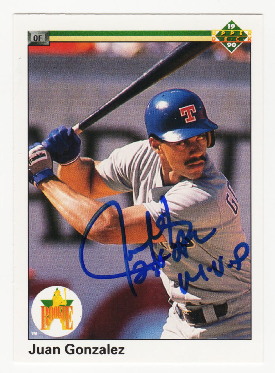 Juan Gonzalez Signed Texas Rangers 1990 Upper Deck Rookie Baseball Card #72  w/2x AL MVP 