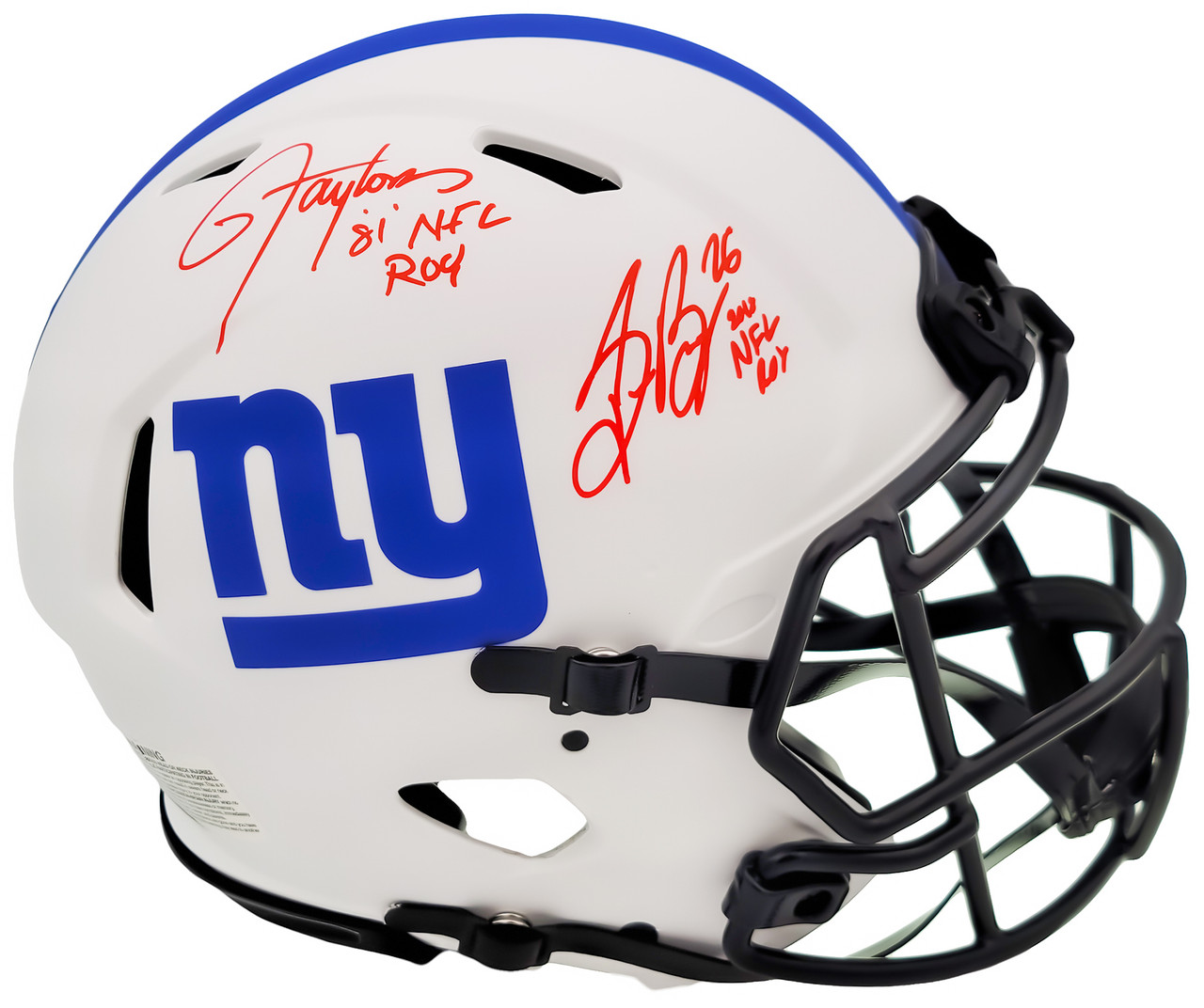 Lawrence Taylor & Saquon Barkley Autographed New York Giants Lunar Eclipse  White Full Size Authentic Speed Helmet 'NFL ROY' Beckett BAS QR