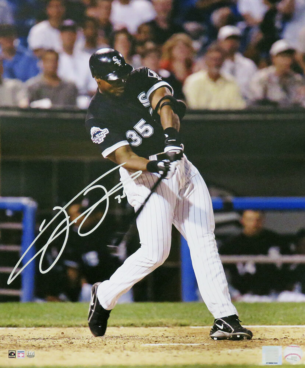 Frank Thomas Signed Chicago White Sox Black Jersey Swinging Action 16x20  Photo - Schwartz Authenticated