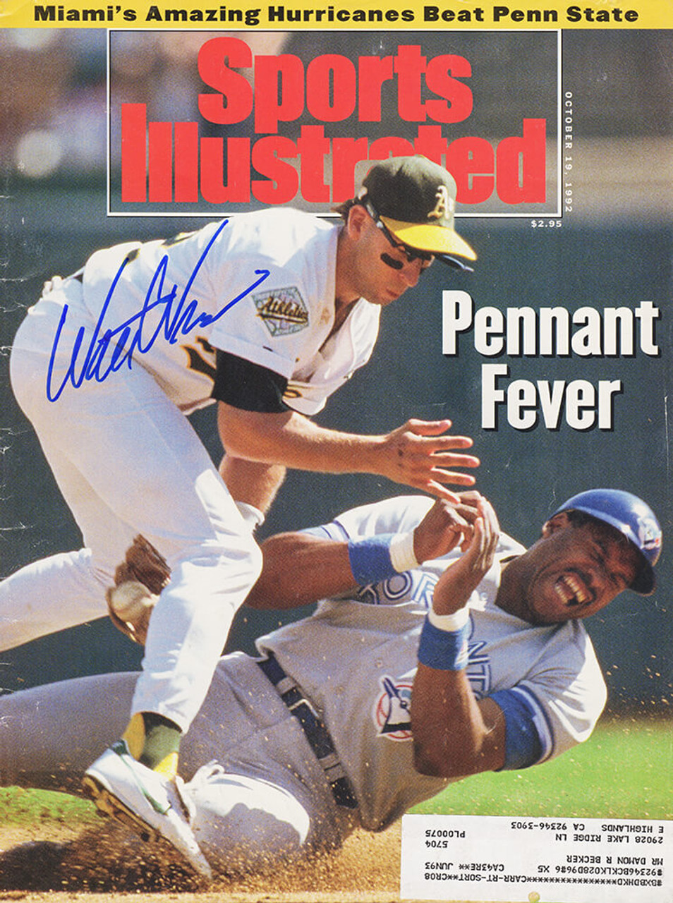 Walt Weiss Signed Signed Oakland A's 10-19-92 Sports Illustrated Original  Magazine - Schwartz Authenticated