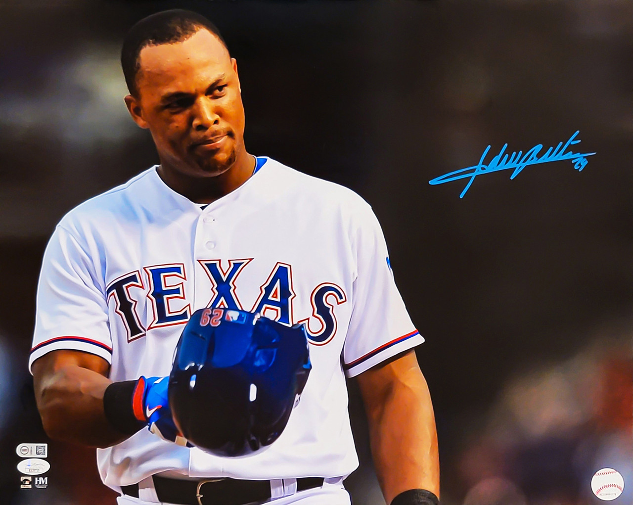 Adrian Beltre Autographed 16x20 Photo Texas Rangers Helmet Tip