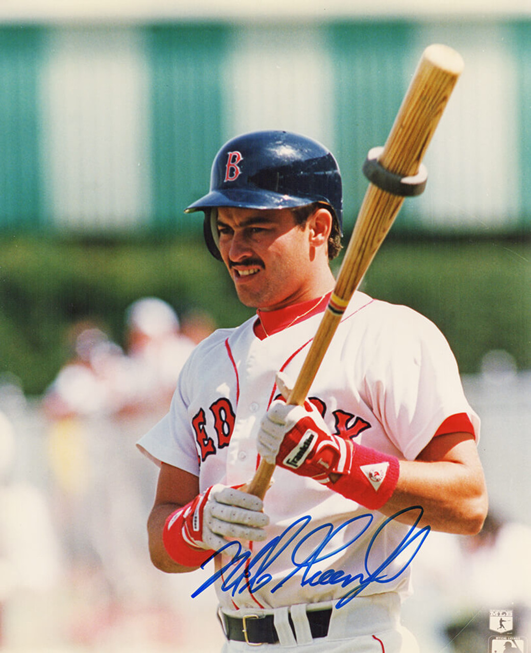 Mike Greenwell Signed Boston Red Sox Holding Bat 8x10 Photo