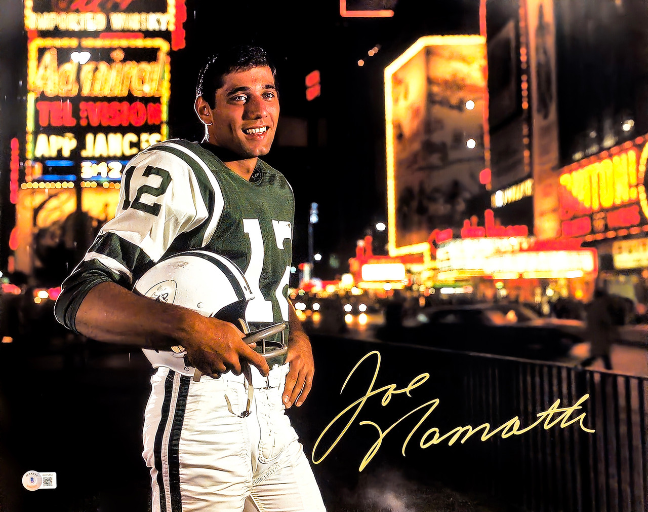 Joe Namath Autographed 16x20 Photo New York Jets Signed In Gold Beckett BAS  Witness Stock #212605