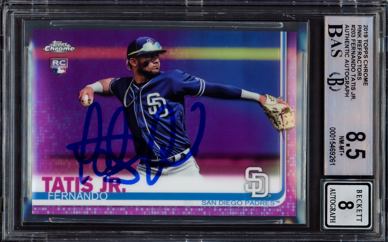 Fernando Tatis Jr. Autographed 2019 Topps Chrome Pink Refractor Rookie Card  #203 San Diego Padres BGS 8.5 Auto Grade Near Mint/Mint 8 Beckett BAS  #15469261