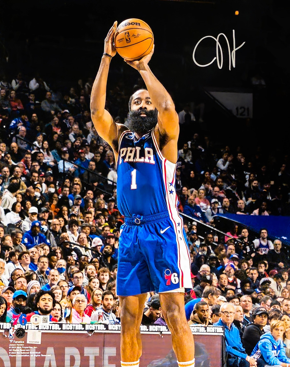 James Harden Autographed 8X10 Photo Philadelphia 76ers Beckett BAS Witness