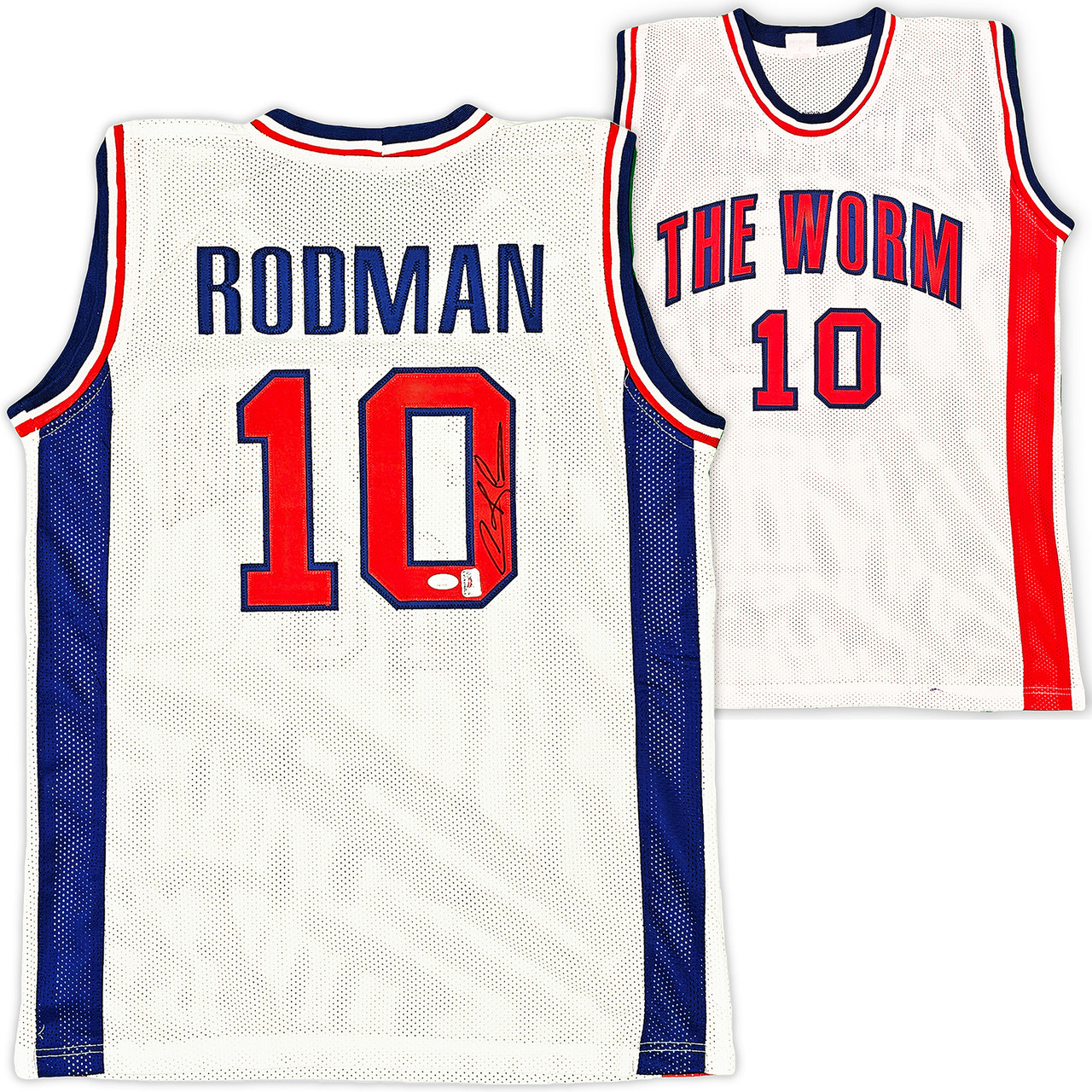 Detroit Pistons Dennis Rodman Autographed White Jersey JSA Stock #215731