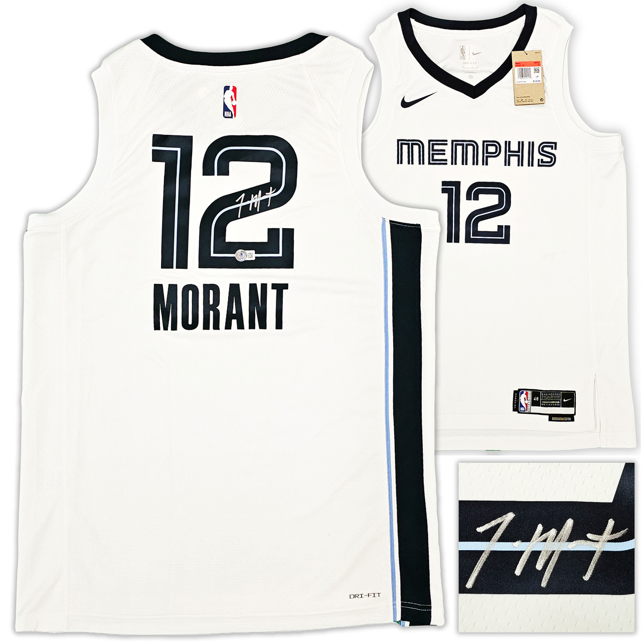 Memphis Grizzlies Ja Morant Autographed Light Blue Jordan Creators in The Paint Select Jersey Size 52 Beckett BAS QR