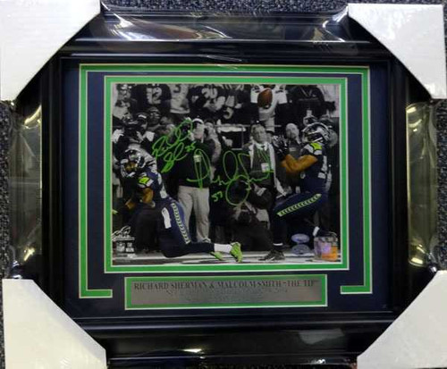 Richard Sherman & Malcolm Smith Autographed Framed 8x10 Photo Seattle Seahawks The Tip